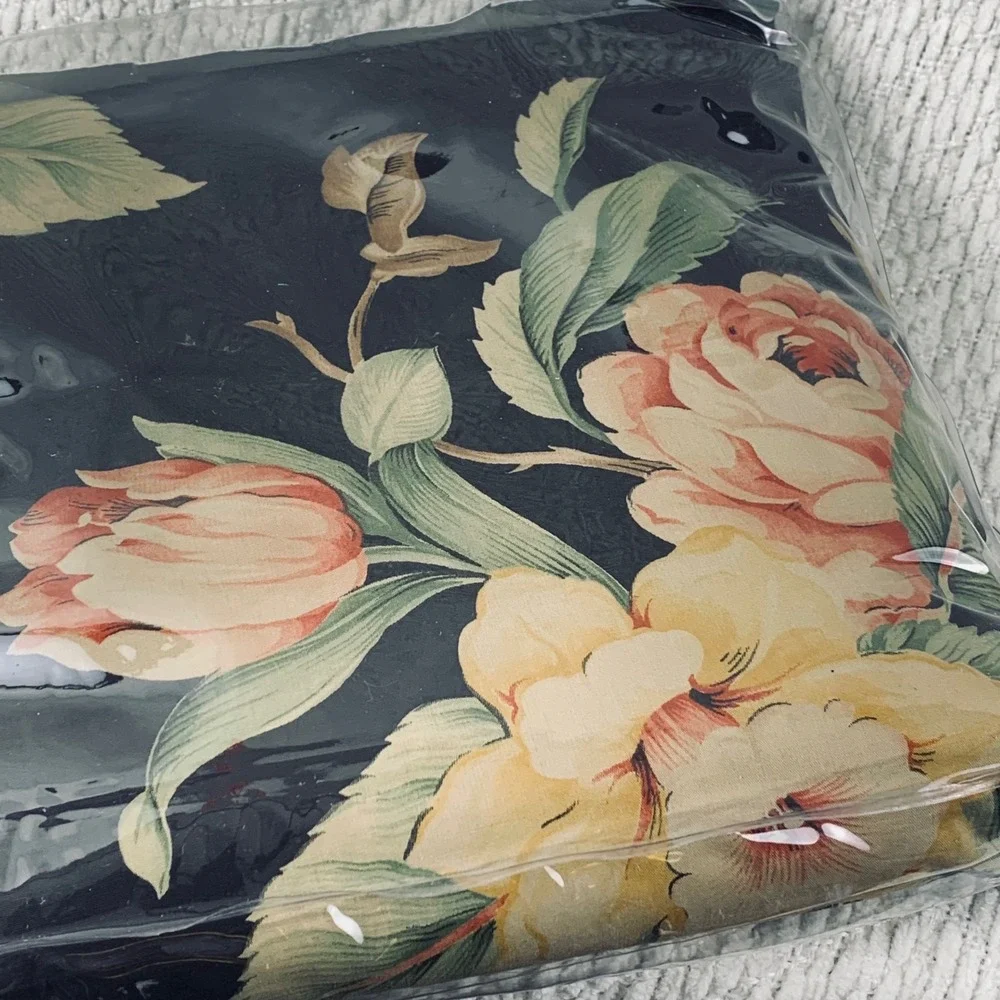 Vtg Ralph Lauren Flat Sheet King Black Charleston Floral 100% Cotton 200TC‎ New